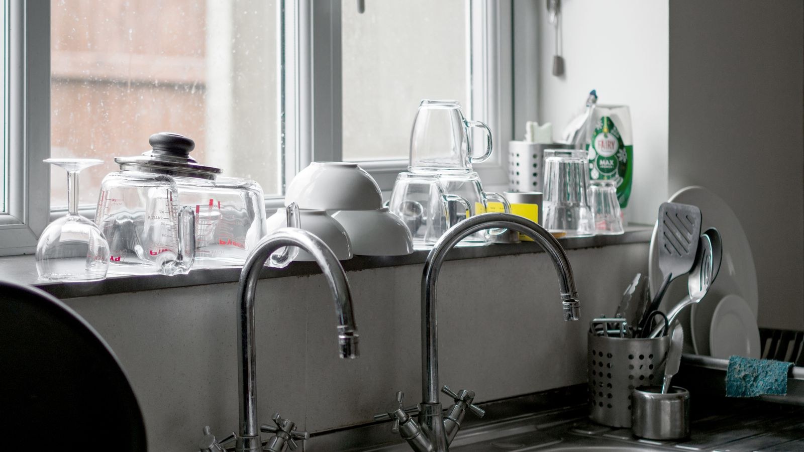 Kitchen sinks at a window