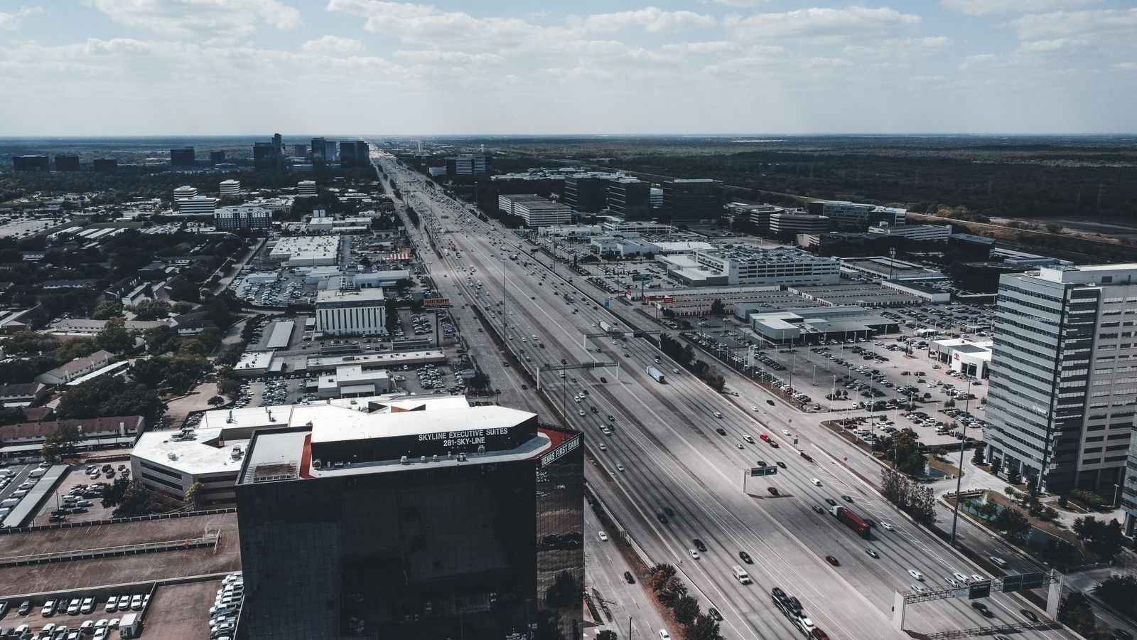 Houston freeway and skyline from above